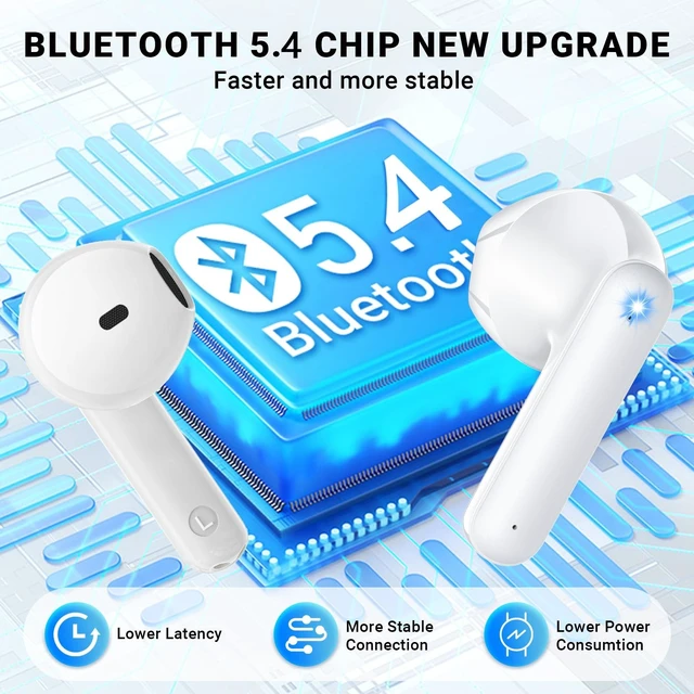 Alt view image 3 of 5 - Wireless Earbuds, Bluetooth 5.4 Headphones with 42H Ultralight Ear Buds,Bluetooth Earbuds with 4 ENC Noise Cancelling Mics, HiFi Deep Bass Dual LED Display USB-C, Waterproof Earphones for Andro