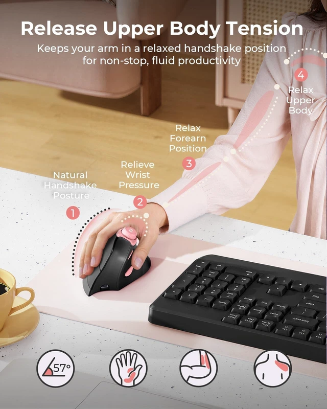 Alt view image 3 of 5 - seenda MOU-302 Wireless Bluetooth Ergonomic Vertical Mouse with Volume Knob