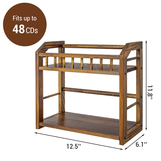 Alt view image 5 of 5 - MyGift 2-Tier Solid Pine Wood CD Storage Rack Dark Burnt Finish Desktop Organizer for 48 CDs, Rustic Space-Saving Media Display Shelf for Home and Office