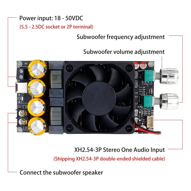 Alt view image 5 of 5 - WALFRONT 600W Subwoofer Amplifier Board Active Low Pass Filter Single Channel Frequency Volume Adjustable for BT Audio Dynamic Mic