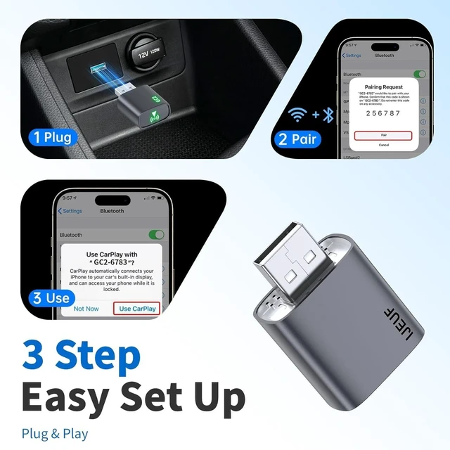 Alt view image 5 of 5 - Wireless CarPlay Adapter for Apple iPhone 2026 Upgraded,Ultra-Low Lag,Stable Connection,Mini Car Play Wireless Adapter for Cars with Built-in Wired CarPlay for iPhone iOS 10+,USB A Black