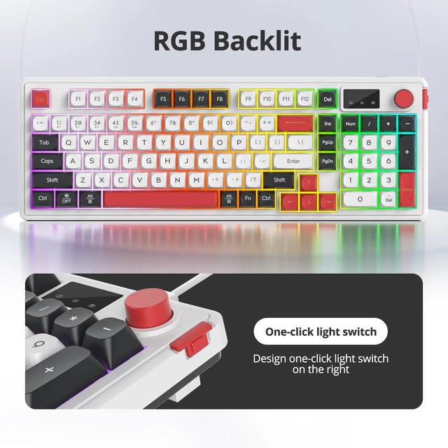Alt view image 5 of 5 - Mosptnspg RGB Mechanical Feel Membrane Wireless Keyboard, Wired/Bluetooth/2.4G Silent ABS Ball Cap Gasket Structure Gaming Office Keyboard for PC/Mac/Win(98 White)