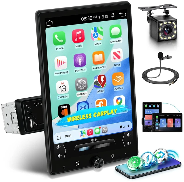 Main image of Orderich 10.4-Inch Single Din Car Stereo with Wireless A-pple Carplay Android Auto, IPS Adjustable Screen Angle Car Radio 1 Din with Backup Camera Car Audio Receiver, Support Mirror Link BT FM