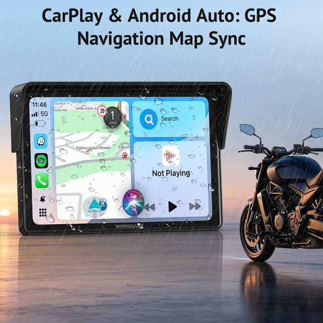 Alt view image 4 of 5 - Wonsidary 5" Wireless Motorcycle CarPlay & Android Auto with TPMS Screen