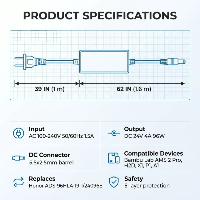 Alt view image 3 of 5 - 24V AMS2 Pro Power Supply for Bambu Lab AMS 2 Pro Automatic Material System
