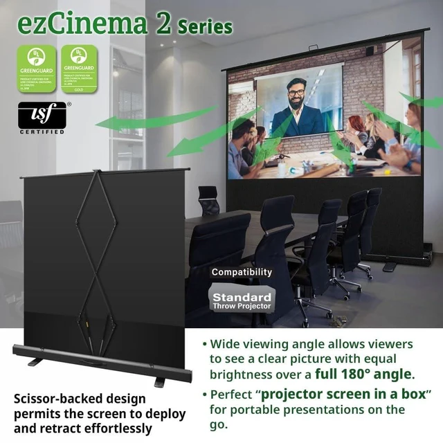 Alt view image 3 of 5 - Elite Screens ezCinema 2, 70-inch 16:9, Manual Floor Pull Up Scissor Backed Projector Screen, Portable Home Theater Office Classroom Projection Carrying Bag, US Based Company 2-Year Warranty, F70XWH2