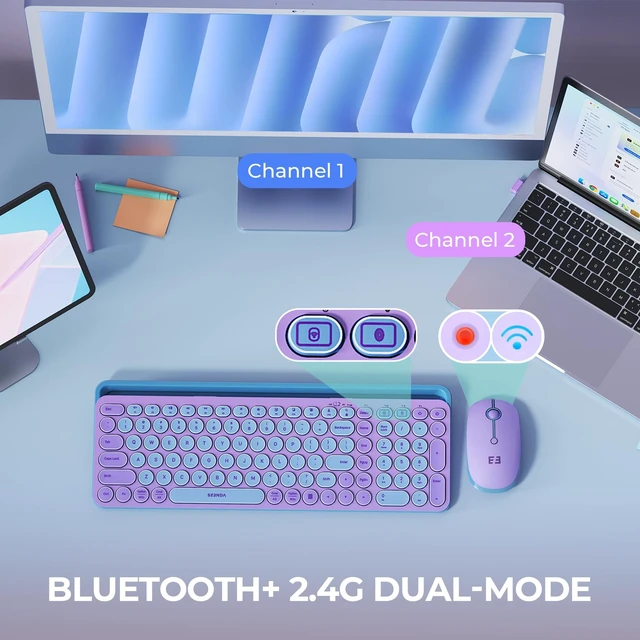 Alt view image 2 of 5 - seenda CTU-301 Bluetooth Keyboard and Mouse Combo for iPad,Dark Purple
