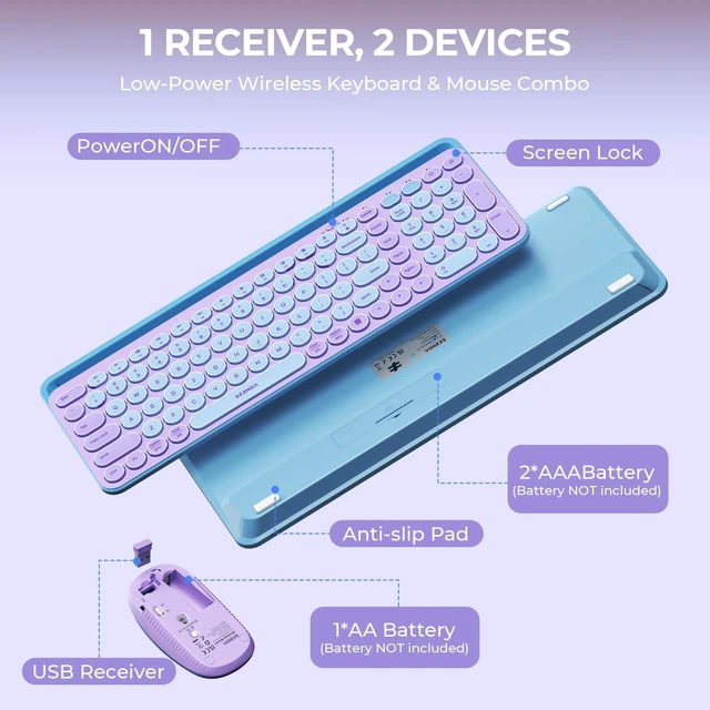Alt view image 4 of 5 - seenda CTU-301 Bluetooth Keyboard and Mouse Combo for iPad,Dark Purple