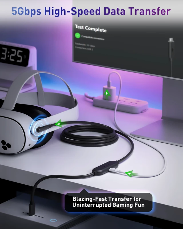 Alt view image 3 of 5 - Maxonar VR Charging Link Cable 20FT Charge While Playing PC VR, USB 3.0 Stable Data, Built to Replace Meta Link Cable for Quest 3S / Quest 3 / Quest 2 / Pico 4 Black