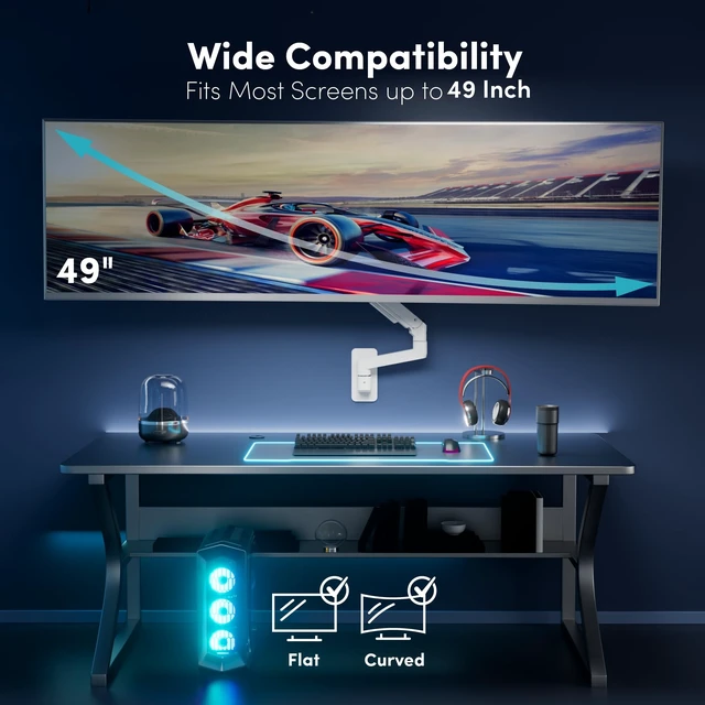 Alt view image 2 of 5 - Heavy-Duty Monitor Wall Mount for 17-49" Ultrawide Screens, White