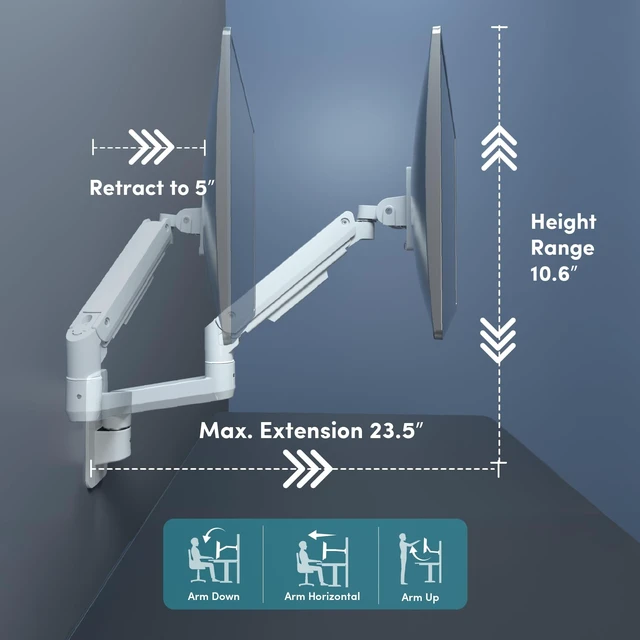 Alt view image 5 of 5 - Heavy-Duty Monitor Wall Mount for 17-49" Ultrawide Screens, White