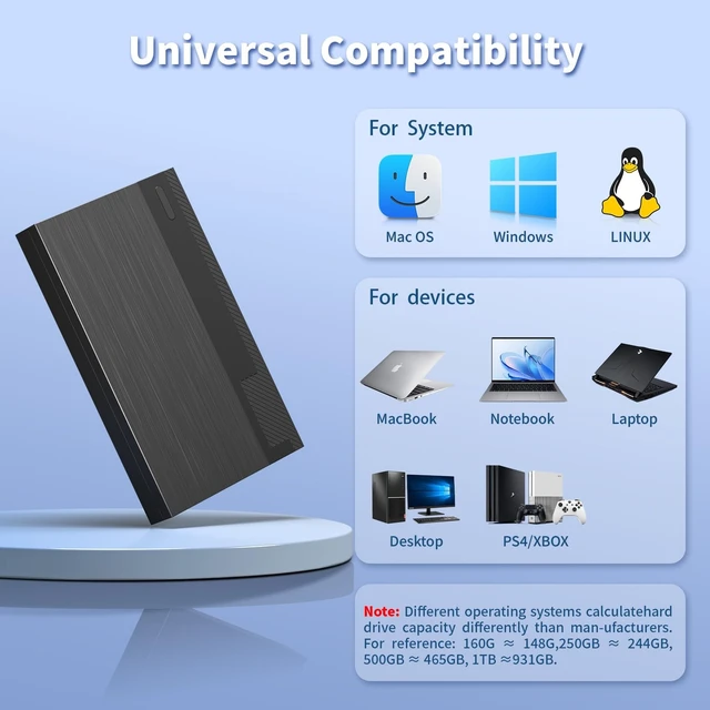 Alt view image 5 of 5 - 500GB Portable HDD USB3.0 Type-C Storage for PC Mac Laptop Game Consoles