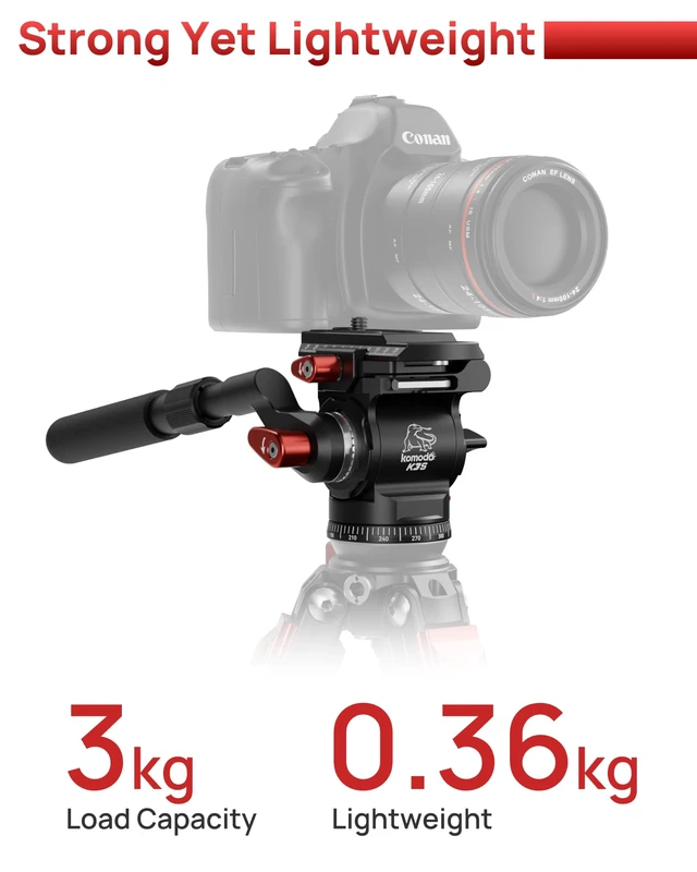 Alt view image 3 of 5 - IFOOTAGE Komodo K3S Fluid Head, 5kg Load Capacity Video Tripod Head with Portrait/Landscape Quick Switch, 360 Pan & +90/-75 Tilt, Extendable Handle, Bubble Level