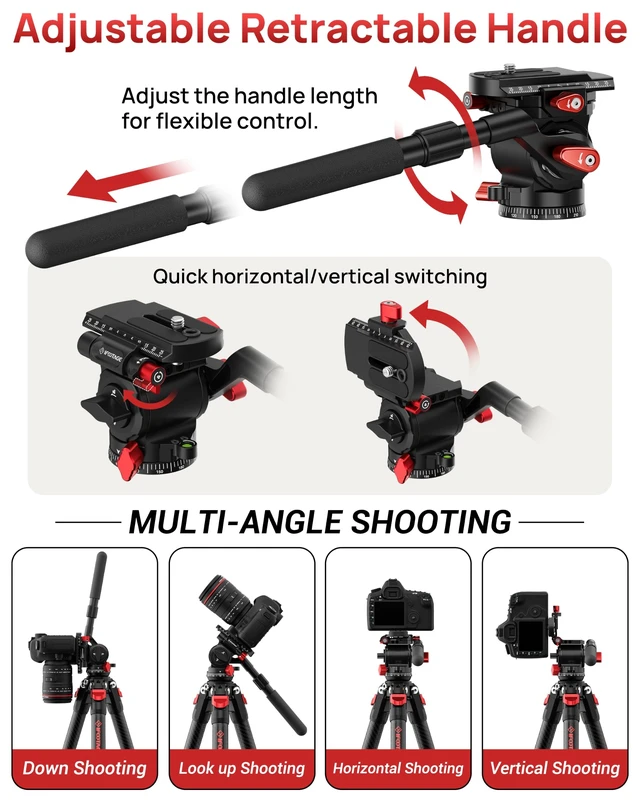 Alt view image 5 of 5 - IFOOTAGE Komodo K3S Fluid Head, 5kg Load Capacity Video Tripod Head with Portrait/Landscape Quick Switch, 360 Pan & +90/-75 Tilt, Extendable Handle, Bubble Level