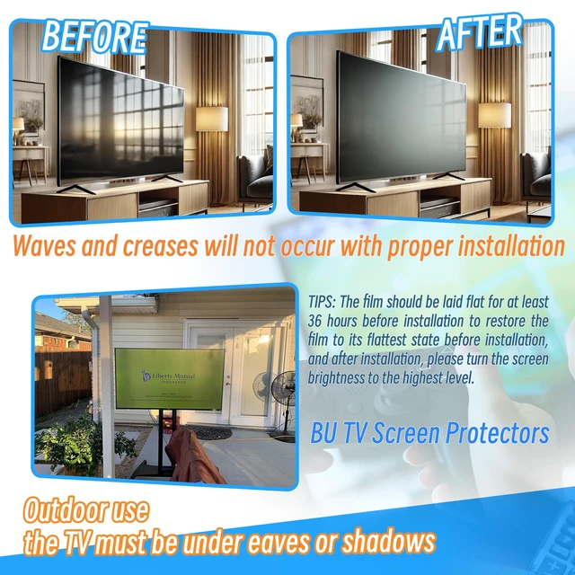 Alt view image 4 of 5 - BU TV Screen Protectors 65 Inch Anti Glare Film for TV Anti Blue Light Anti Scratch Anti UV Film Reduces TV Screen Reflections and Glare Blue light