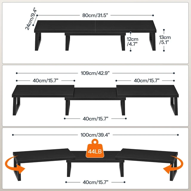 Alt view image 2 of 5 - HOOBRO Dual Monitor Stand Riser, Computer Monitor Stand for PC, Black