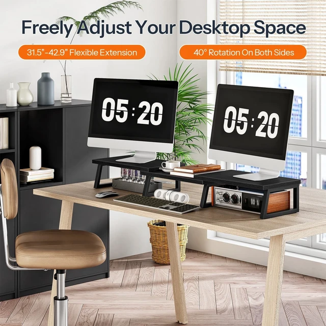 Alt view image 4 of 5 - HOOBRO Dual Monitor Stand Riser, Computer Monitor Stand for PC, Black