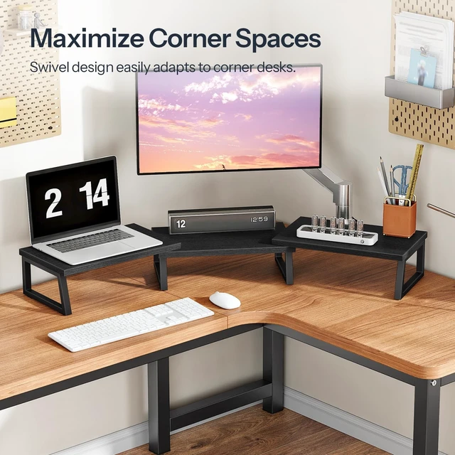 Alt view image 3 of 5 - HOOBRO Dual Monitor Stand Riser, Computer Monitor Stand for PC, Black