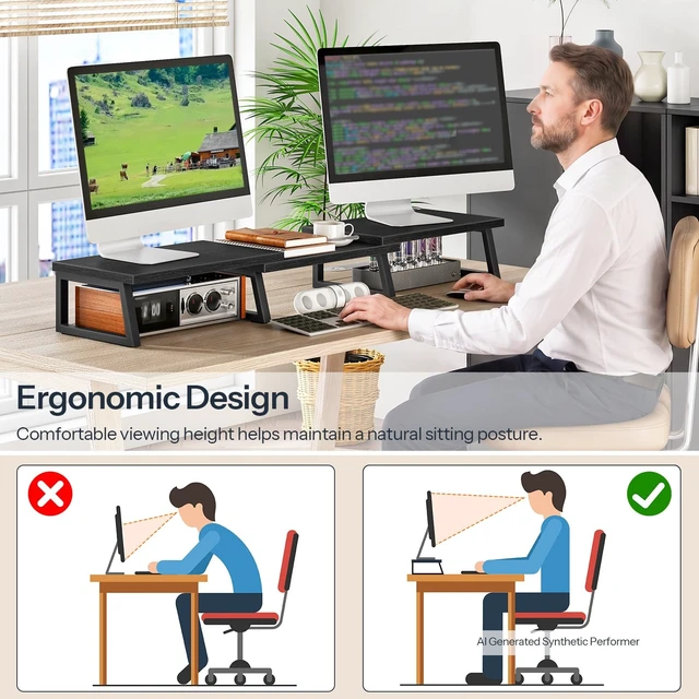 Alt view image 5 of 5 - HOOBRO Dual Monitor Stand Riser, Computer Monitor Stand for PC, Black