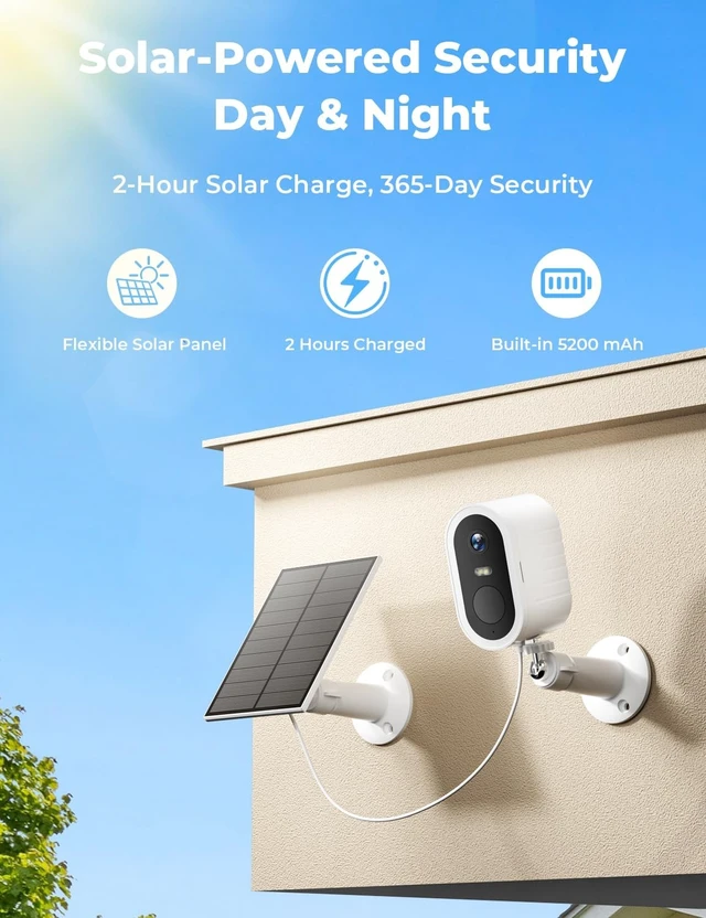 Alt view image 2 of 5 - Noahlink Solar Security Cameras Wireless Outdoor, 2-Cam Kit, 2K Home Security Camera System with 128GB Local Storage, No Subscription Required, PIR & AI Human Detection, Color Night Vision