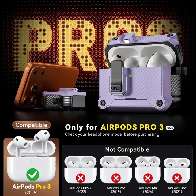 Alt view image 2 of 5 - Inesore for AirPods Pro 3 Case with Secure Lock (Purple)