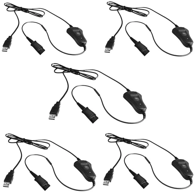 Main image of QD-to-USB Adapter Cable with Volume-Mute - 5PACK for 4-Pin Plantronic-QD Plug Headset