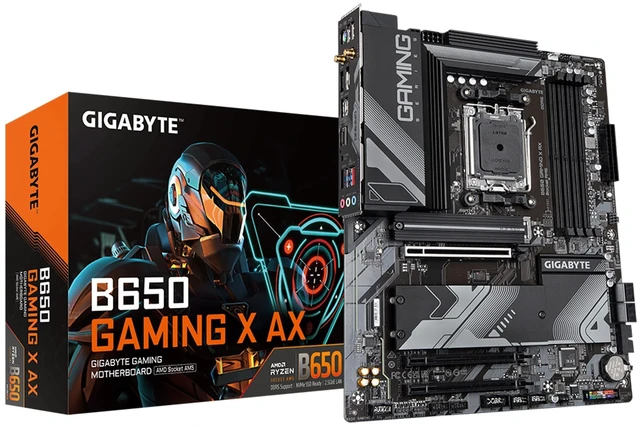 Main image of GIGABYTE B650 Gaming X AX AMD AM5 ATX Motherboard, Support Ryzen 9000/8000/7000, DDR5, 8+2+1 Power Phase, 3X M.2, PCIe 4.0, USB-C 3.2 Gen 2, WIFI6E, 2.5GbE, EZ-Latch, Q-Flash, RGB Fusion