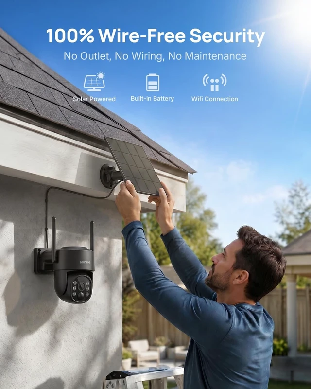 Alt view image 2 of 5 - ANNKE 4MP Solar Security Camera Wireless Outdoor, Pan Tilt, Black