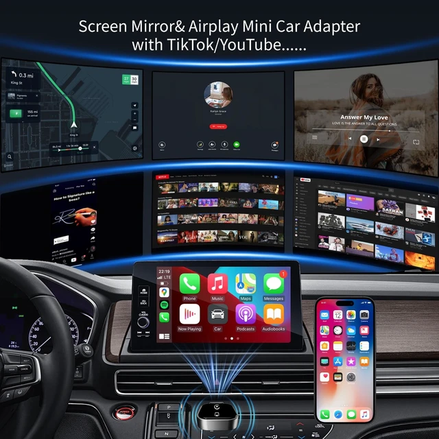 Alt view image 2 of 5 - Wireless CarPlay Adapter for Apple iPhone - 4 in 1 Airplay Mirror Link Adapter Multi-User Seamless Connection Converts Wired to Wireless CarPlay Adapter - No Latency from iOS 10+ to Scre