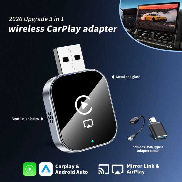 Alt view image 5 of 5 - Wireless CarPlay Adapter for Apple iPhone - 4 in 1 Airplay Mirror Link Adapter Multi-User Seamless Connection Converts Wired to Wireless CarPlay Adapter - No Latency from iOS 10+ to Scre