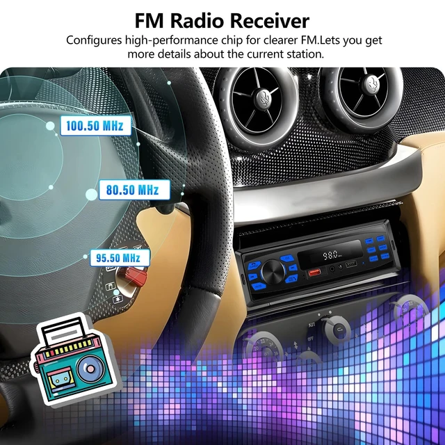 Alt view image 2 of 5 - Single Din Car Stereo Marine Radio Bluetooth Multimedia Car Audio Receivers