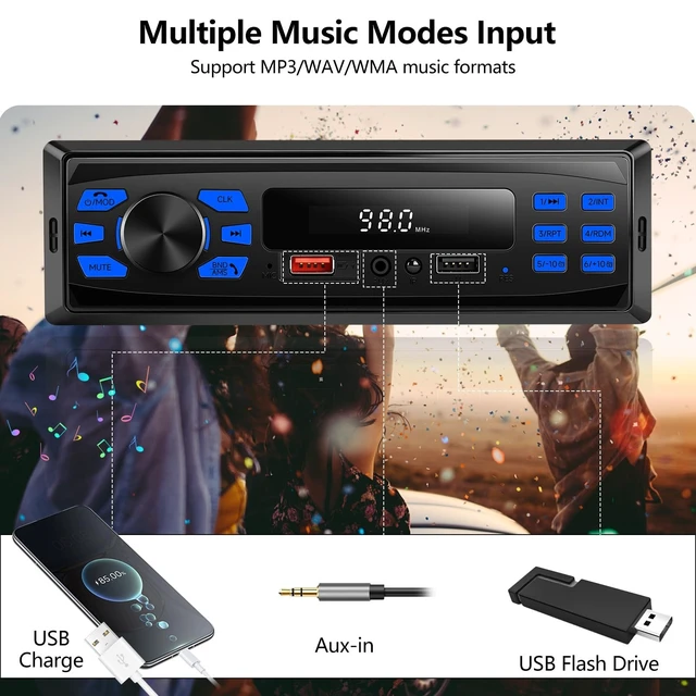 Alt view image 4 of 5 - Single Din Car Stereo Marine Radio Bluetooth Multimedia Car Audio Receivers