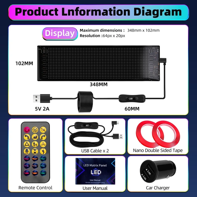 Alt view image 2 of 5 - SUBPULSIX 2-Pack LED Eyes for Car Windshield, 14"x4.3" Programmable Animated Devil Eyes Light Display, Flexible Waterproof LED Matrix Panel for Sedan SUV Truck, Bluetooth App & USB Powered