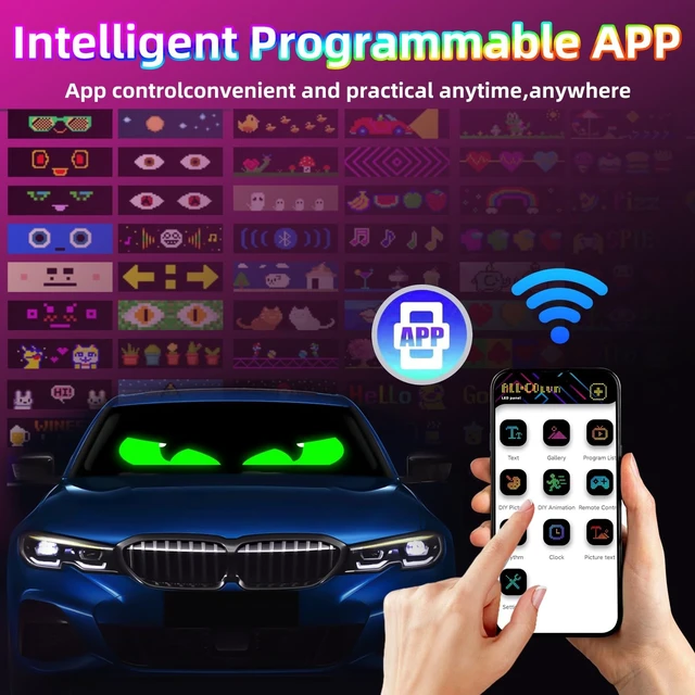 Alt view image 5 of 5 - SUBPULSIX 2-Pack LED Eyes for Car Windshield, 14"x4.3" Programmable Animated Devil Eyes Light Display, Flexible Waterproof LED Matrix Panel for Sedan SUV Truck, Bluetooth App & USB Powered