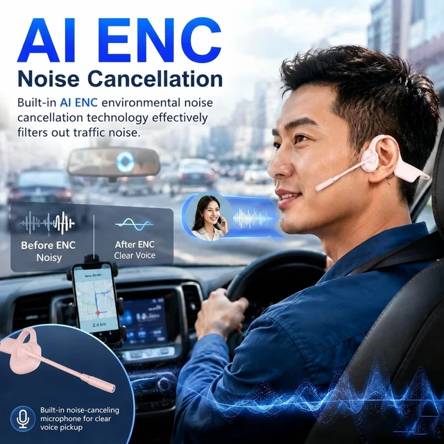 Alt view image 2 of 5 - Open-Ear Headphones with Noise-Canceling Mic, Bone Conduction Headphones