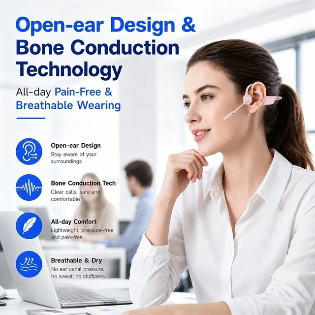 Alt view image 5 of 5 - Open-Ear Headphones with Noise-Canceling Mic, Bone Conduction Headphones