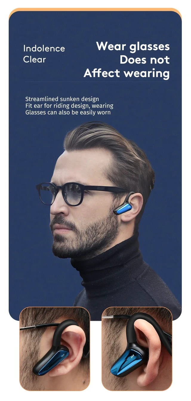 Alt view image 2 of 5 - QYNIQIAN Bone Conduction Headphones Waterproof Open Ear Headphones Wireless Bluetooth 5.2 with HD Voice Call Mic,IPX5 Waterproof Sport Earphones 8H Single Use for Running,Cycling,Workout,Black