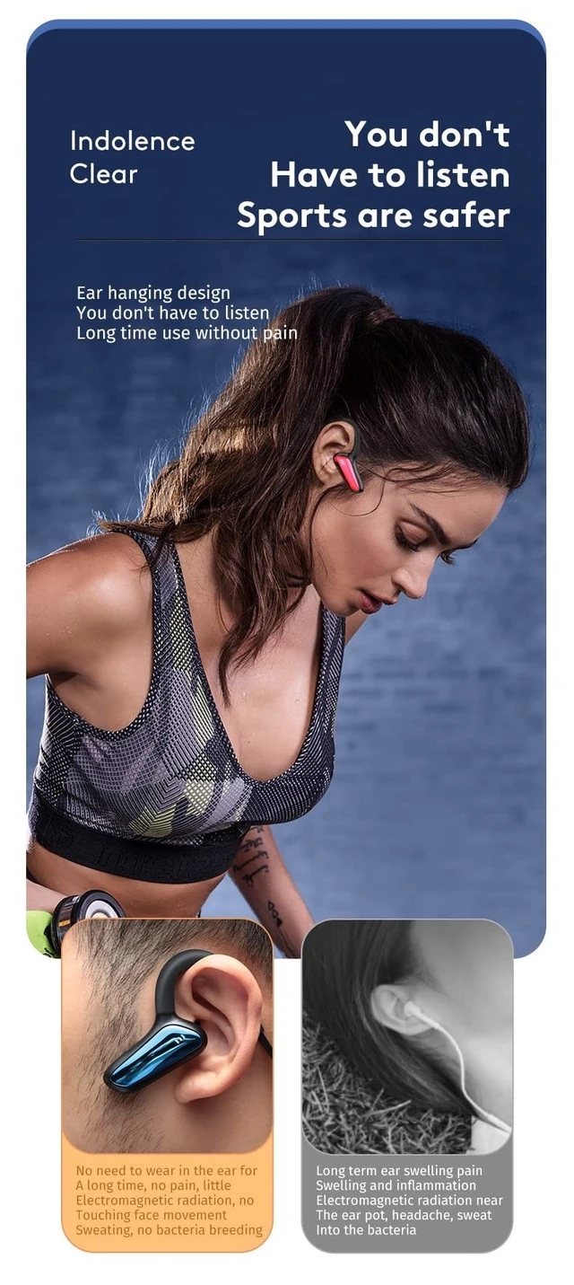Alt view image 3 of 5 - QYNIQIAN Bone Conduction Headphones Waterproof Open Ear Headphones Wireless Bluetooth 5.2 with HD Voice Call Mic,IPX5 Waterproof Sport Earphones 8H Single Use for Running,Cycling,Workout,Black