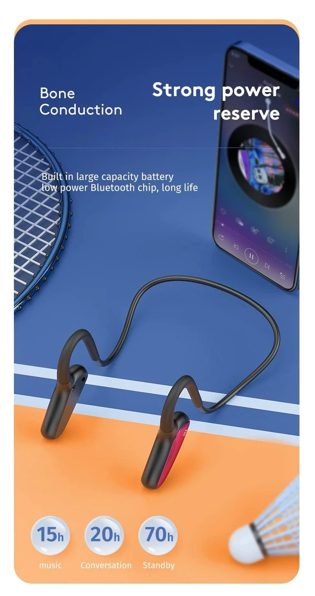 Alt view image 4 of 5 - QYNIQIAN Bone Conduction Headphones Waterproof Open Ear Headphones Wireless Bluetooth 5.2 with HD Voice Call Mic,IPX5 Waterproof Sport Earphones 8H Single Use for Running,Cycling,Workout,Black