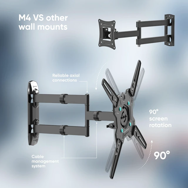 Alt view image 5 of 5 - ONKRON Rotating TV Wall Mount 32-65 Inch, 90.4 lbs, max VESA 400x400, Black