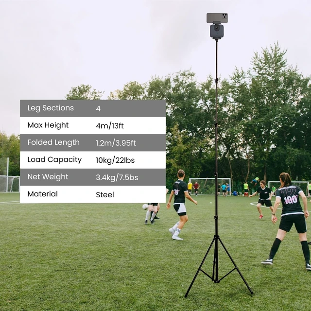 Alt view image 2 of 5 - XbotGo Update T4 Tripod for Soccer/Basketball Games Recording: Up to 13 Feet, Extra Quick-Release Mount, Storage Bag, Non-Slip Feet, Wind Resistant, 1/4 Screw Compatible with Most DSLR Cameras