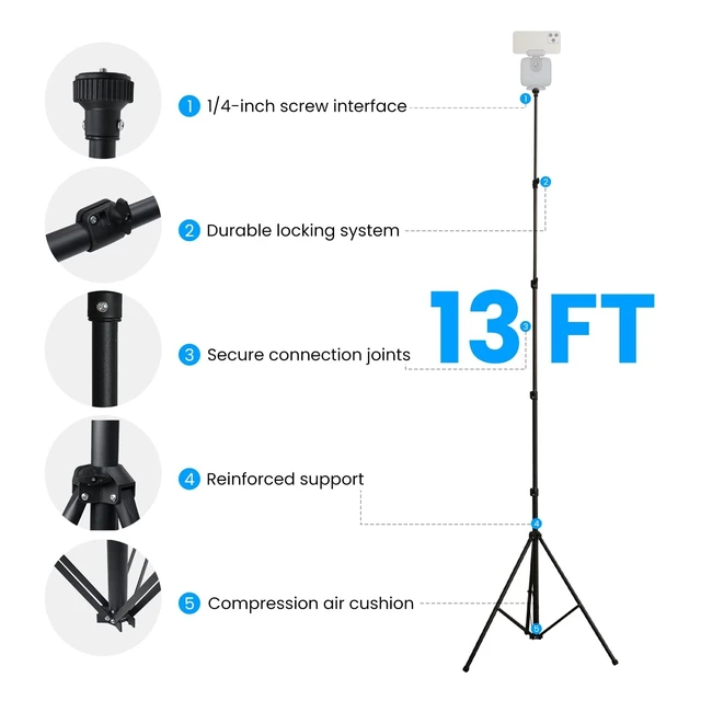 Alt view image 5 of 5 - XbotGo Update T4 Tripod for Soccer/Basketball Games Recording: Up to 13 Feet, Extra Quick-Release Mount, Storage Bag, Non-Slip Feet, Wind Resistant, 1/4 Screw Compatible with Most DSLR Cameras