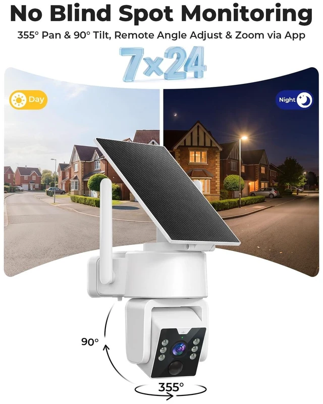 Alt view image 3 of 5 - Carltec 4MP Outdoor Security Cameras Solar Powered 360PTZ, No Subscription, Local Storage, Color Night Vision, 5G & 2.4G WiFi Wireless Camera System for Home Exterior, IP66