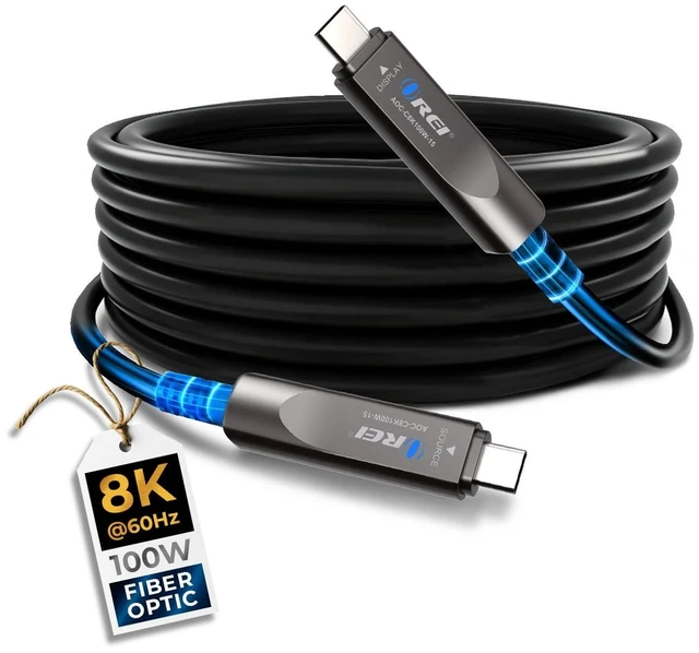 Main image of OREI 8K USB-C 3.2 Fiber Optic Cable 15ft 10Gbps, 100W PD, DP Alt Mode