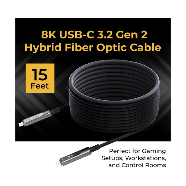 Alt view image 2 of 5 - OREI 8K USB-C 3.2 Fiber Optic Cable 15ft 10Gbps, 100W PD, DP Alt Mode
