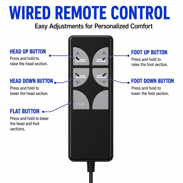 Alt view image 3 of 5 - Replacement for Reverie 3E Wired TES Base Adjustable Bed Foundation Remote Control RC-HW-106