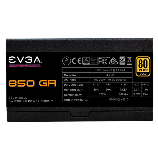 Alt view image 5 of 5 - EVGA SuperNOVA 850 Ga, 80 Plus Gold 850W, Fully Modular, ECO Mode with Dbb Fan, 10 Year Warranty, Compact 150mm Size, Power Supply 220-GA-0850-X1