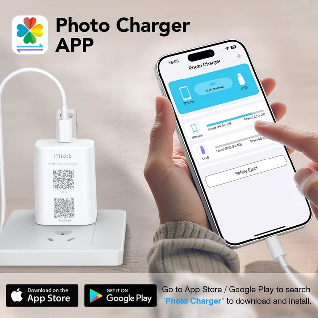 Alt view image 3 of 5 - iDiskk 20W GaN Fast Charger,64GB Auto Photo Backup for iPhone iPad Android