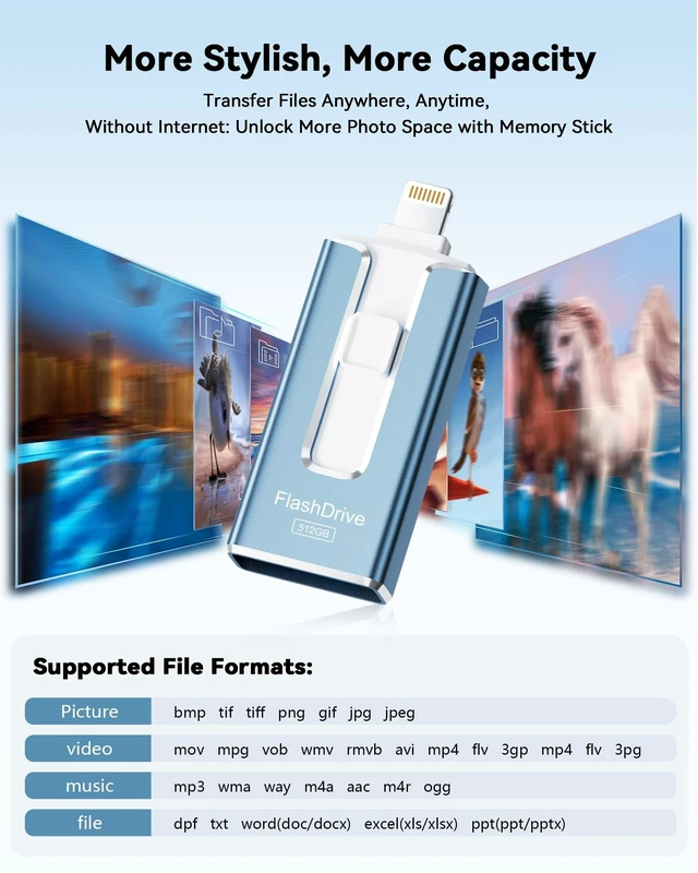 Alt view image 5 of 5 - 3 in 1 Type-C USB Memory Stick Thumb Drive for Photos Videos Storage (Sky Blue)