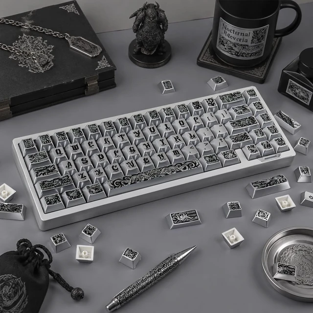 Alt view image 4 of 5 - Hyekit Ancient Gods Metal Texture PBT Keycaps 130 Keys Cherry Profile